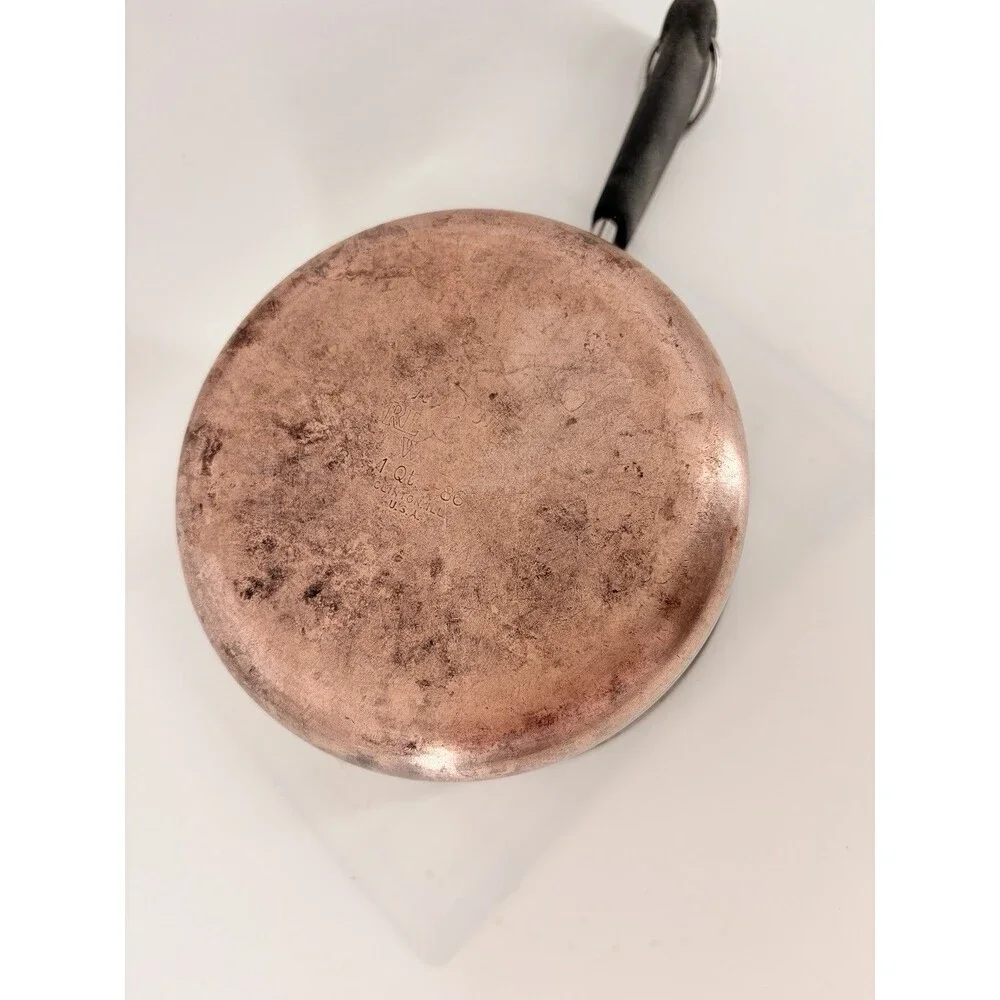 Vintage REVERE WARE 1 Qt Quart Copper Bottom Sauce Pan with Lid Stainless Steel